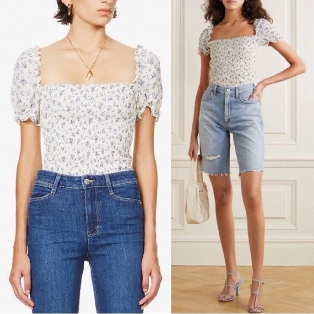 Reformation Jess Smocked Top